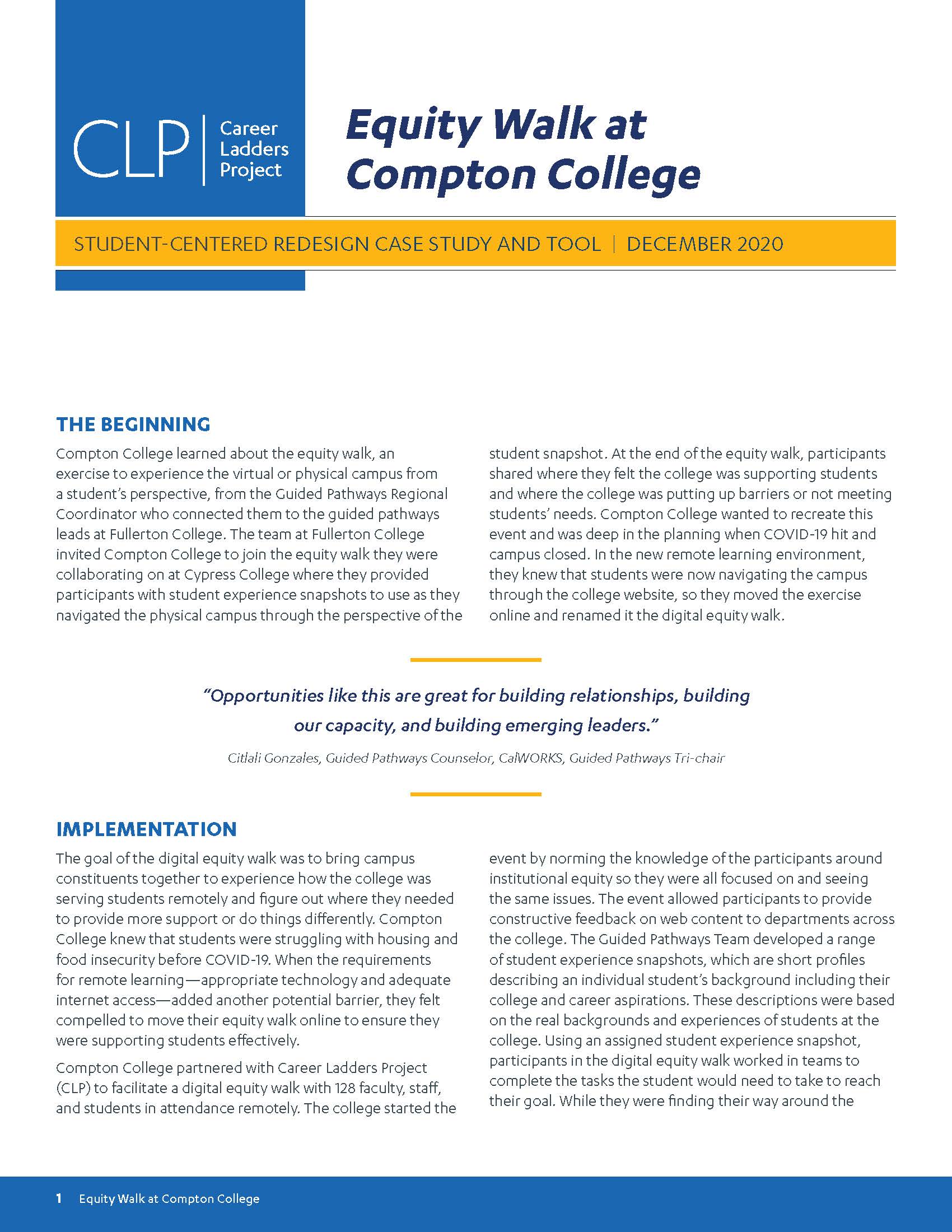 Equity Walk at Compton College-Cover Page